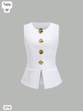 BLAZER LARGO SIN MANGAS BLANCO DE MUJER