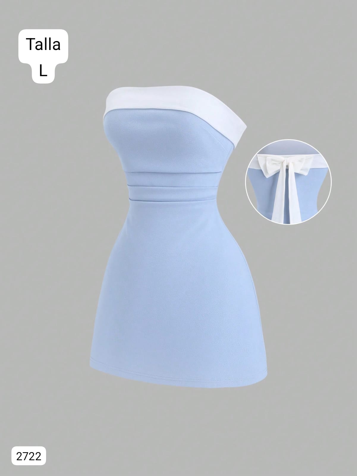 VESTIDO CELESTE CON BLANCO CORTO DE MUJER