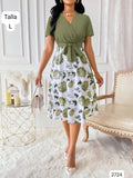 VESTIDO VERDE Y BLANCO CON ROSAS VERDES DE MUJER