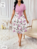 VESTIDO ROSA Y BLANCO CON ROSAS ROSAS DE MUJER