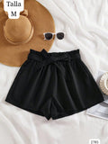 SHORT DE TELA NEGRO CON LISTON DE MUJER