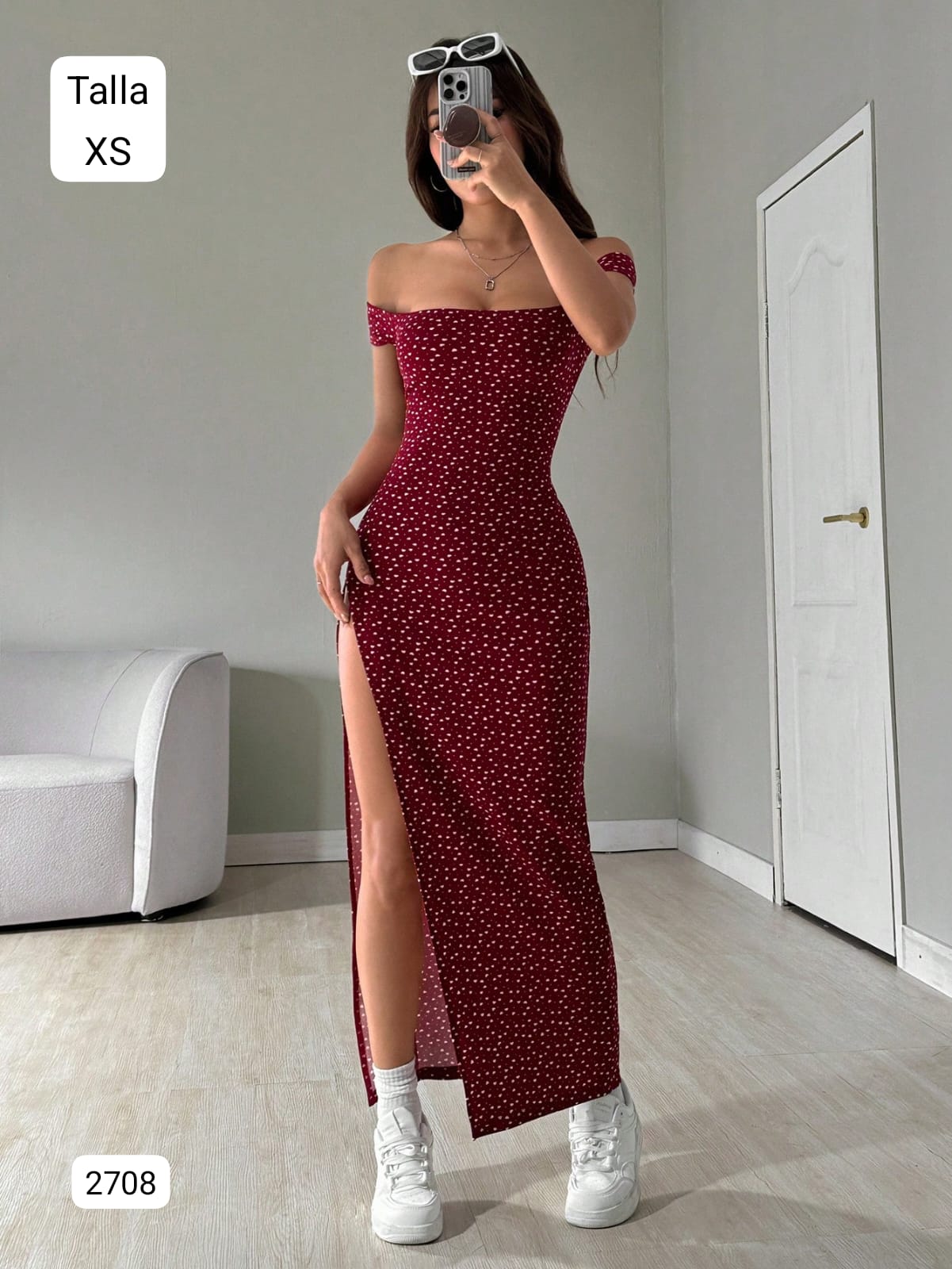 VESTIDO LARGO PEGADO CON ABERTURA EN PIERNA DE MUJER