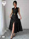 VESTIDO LARGO NEGRO DE MUJER