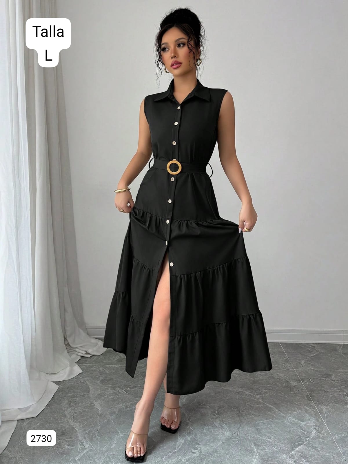 VESTIDO LARGO NEGRO DE MUJER
