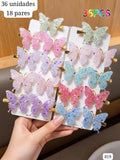 36 UNIDADES/18 PARES DE GANCHITOS DE MARIPOSAS