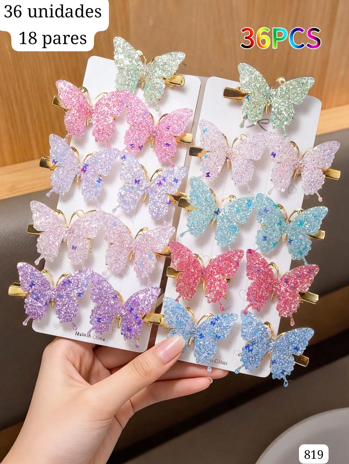 36 UNIDADES/18 PARES DE GANCHITOS DE MARIPOSAS