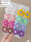 8 UNIDADES/4 PARES DE GANCHITOS DE FLORES DE COLORES