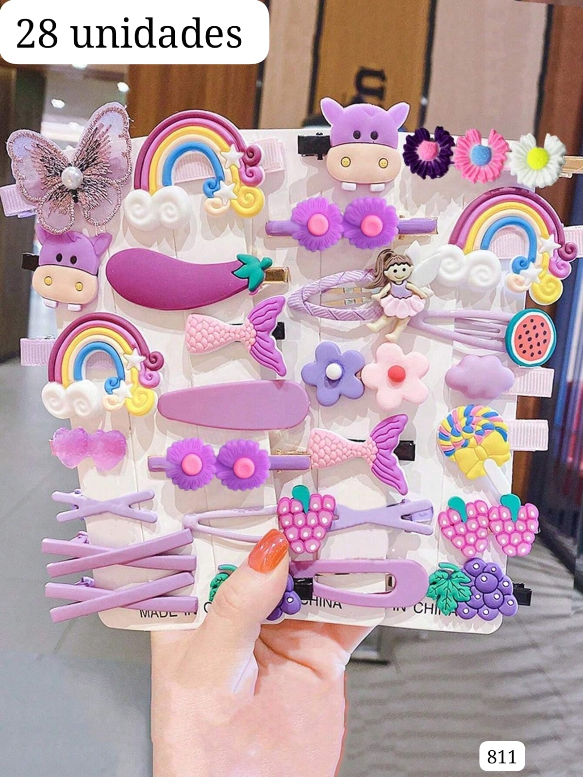 28 UNIDADES DE GANCHOS CLIPS EN TONOS MORADOS DE PELO