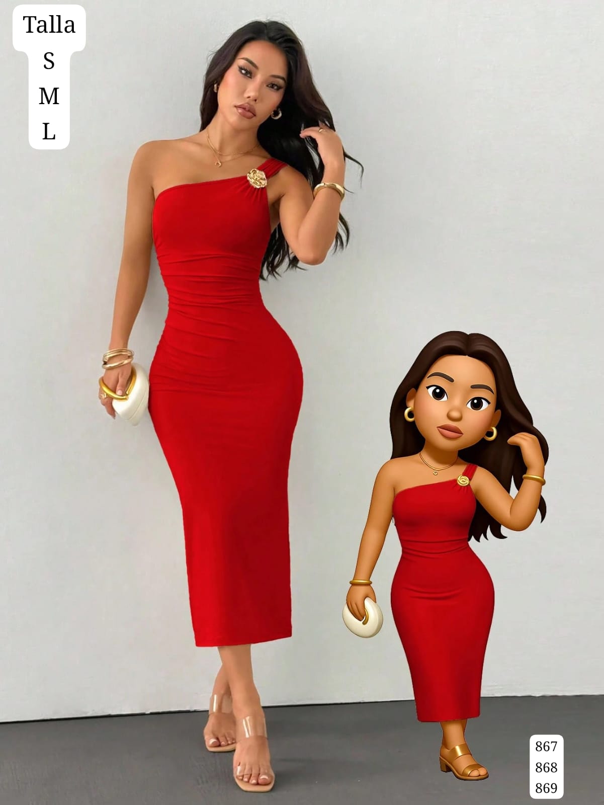 VESTIDO ROJO ROJO Y AJUSTADO CON DIJE Y CUELLO ASIMETRICO DE MUJER