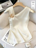 BLUSA BLANCA DE SATIN DE MUJER CON DIJE