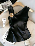 BLUSA NEGRA DE SATIN DE MUJER CON DIJE