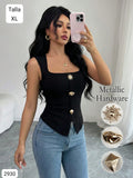 BLUSA NEGRO ESCOTE CUADRADO CON DIJE TIPO BOTONES