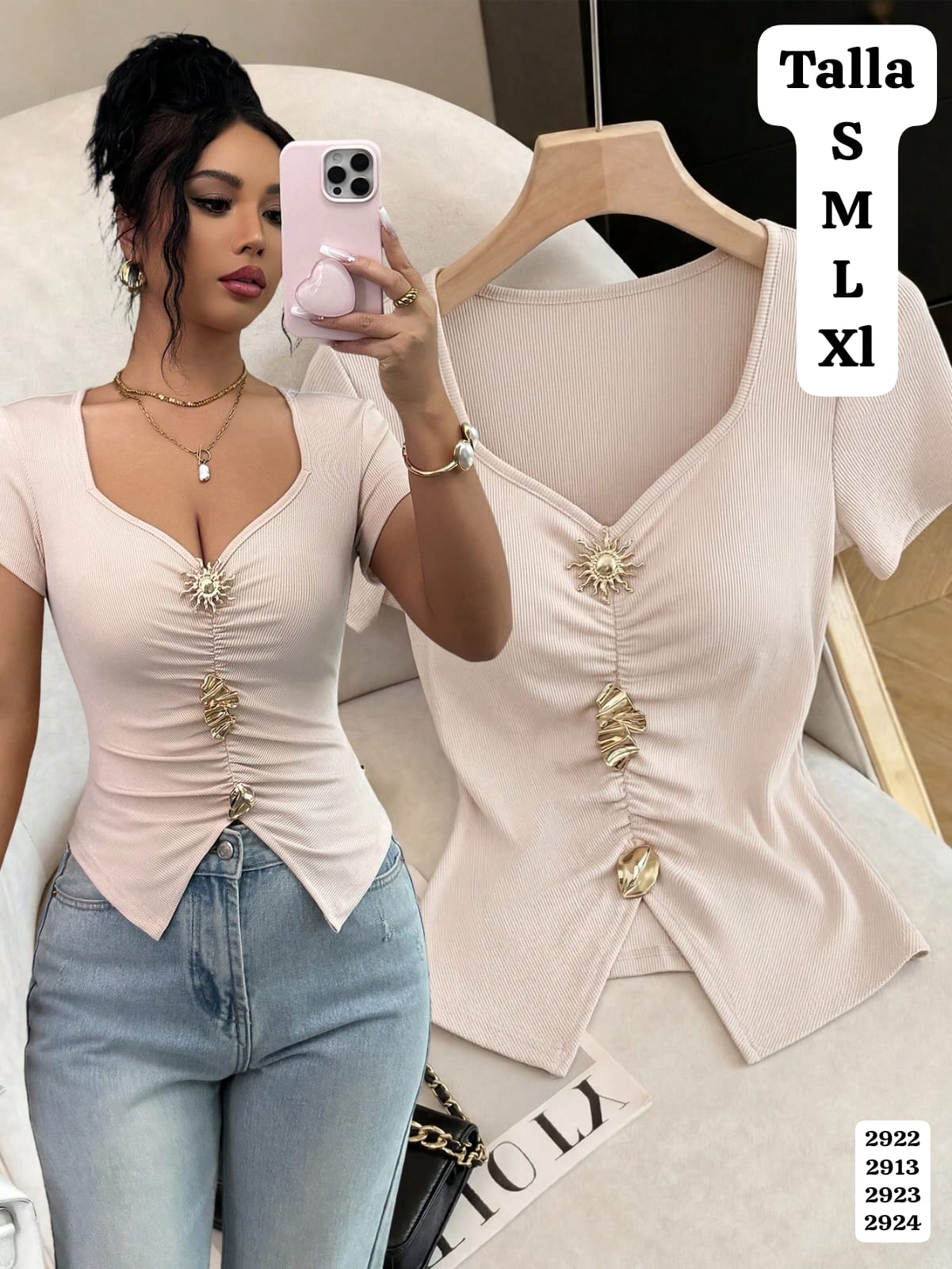BLUSA BEIGE MANGA CORTA DE MUJER