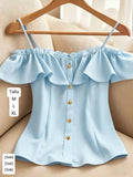 BLUSA CELESTE DE MUJER CAMPESINA Y TIRANTES