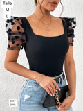 BLUSA NEGRA MANGA CORTA DE MUJER