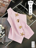 BLUSA RAYAS ROSADAS MANGA DIAGONAL CON DIJEN ESTILO MAR
