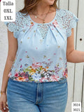 BLUSA CELESTE CON ESTAMPADO FLORAL DE MUJER