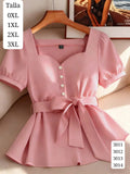 BLUSA ROSA PALIDO CON ESCOTE DE CORAZON Y PERLAS ESTILO BOTONES DE MUJER