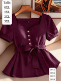 BLUSA ROJA VIOLETA CON ESCOTE DE CORAZON Y PERLAS ESTILO BOTONES DE MUJER