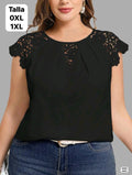 BLUSA NEGRA TALLAS GRANDES CON MANGAS ESTILO CAMPANA DE DAMA