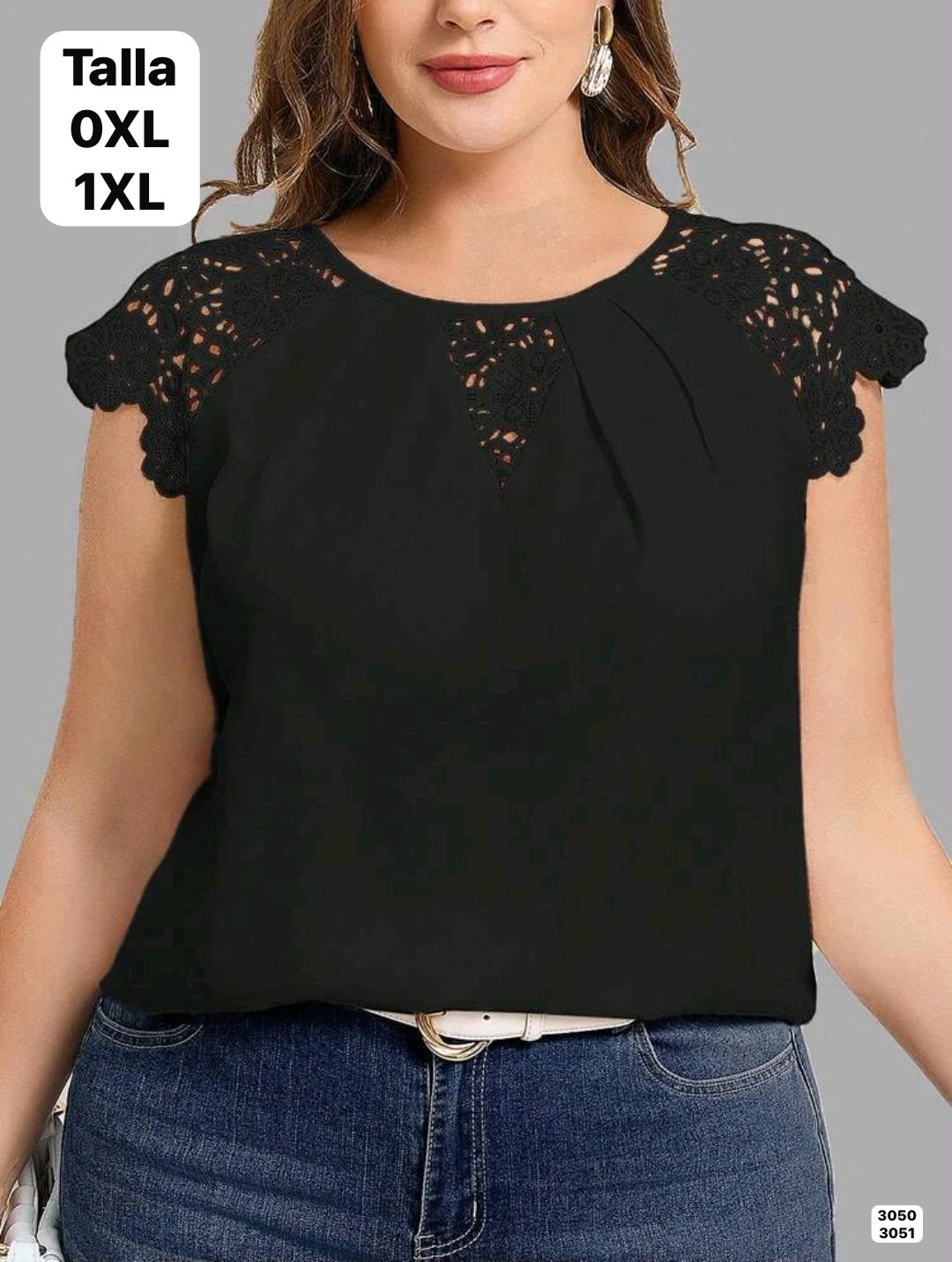 BLUSA NEGRA TALLAS GRANDES CON MANGAS ESTILO CAMPANA DE DAMA