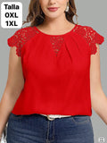 BLUSA ROJA TALLAS GRANDES CON MANGAS ESTILO CAMPANA DE DAMA