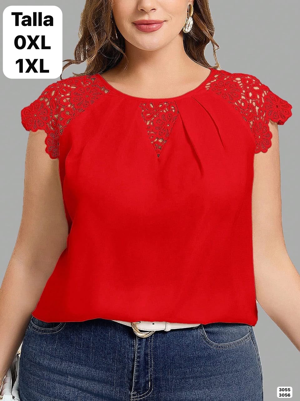 BLUSA ROJA TALLAS GRANDES CON MANGAS ESTILO CAMPANA DE DAMA
