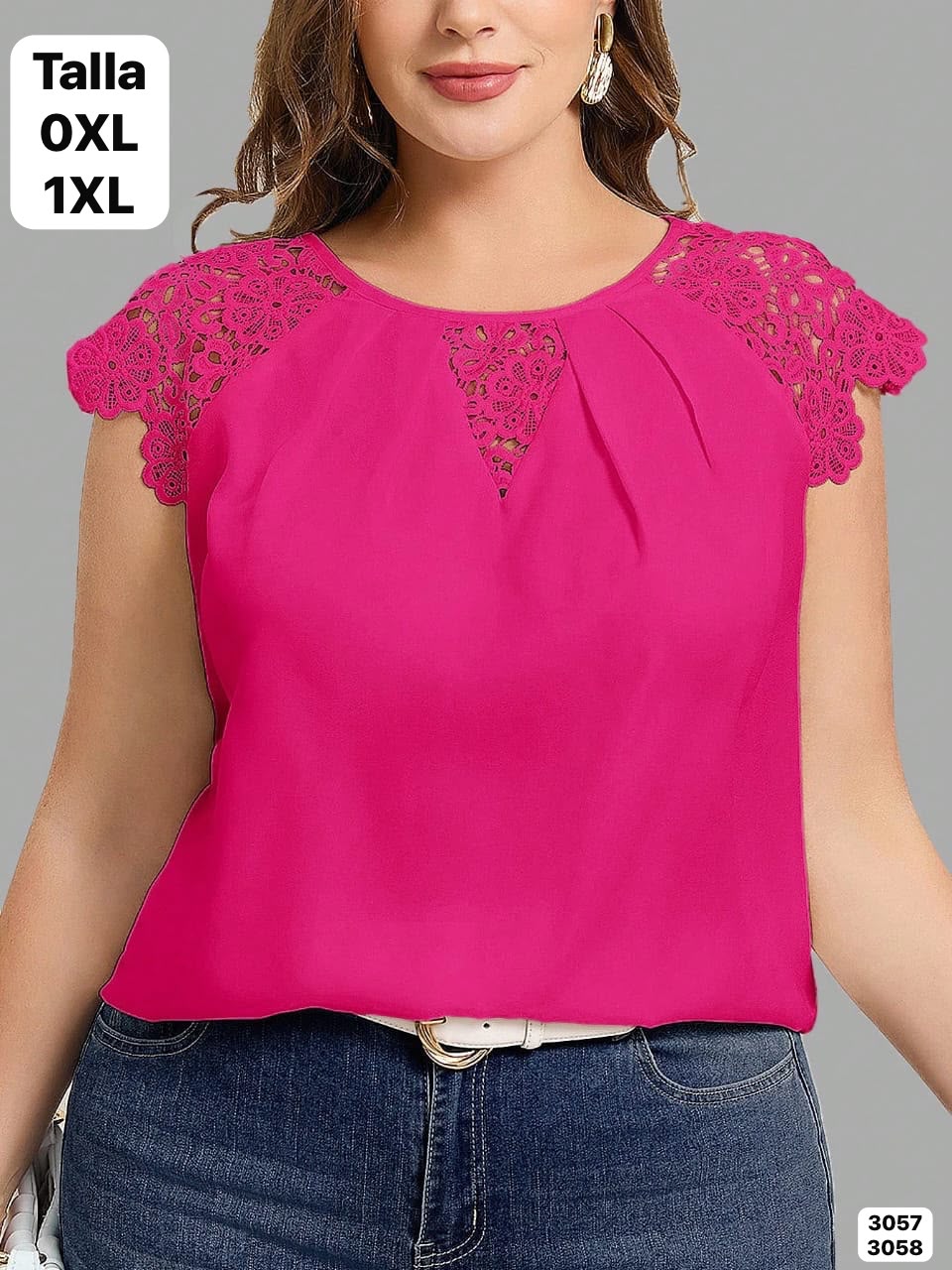 BLUSA ROSA FUCSIA TALLAS GRANDES CON MANGAS ESTILO CAMPANA DE DAMA