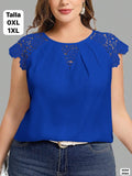 BLUSA AZUL TALLAS GRANDES CON MANGAS ESTILO CAMPANA DE DAMA