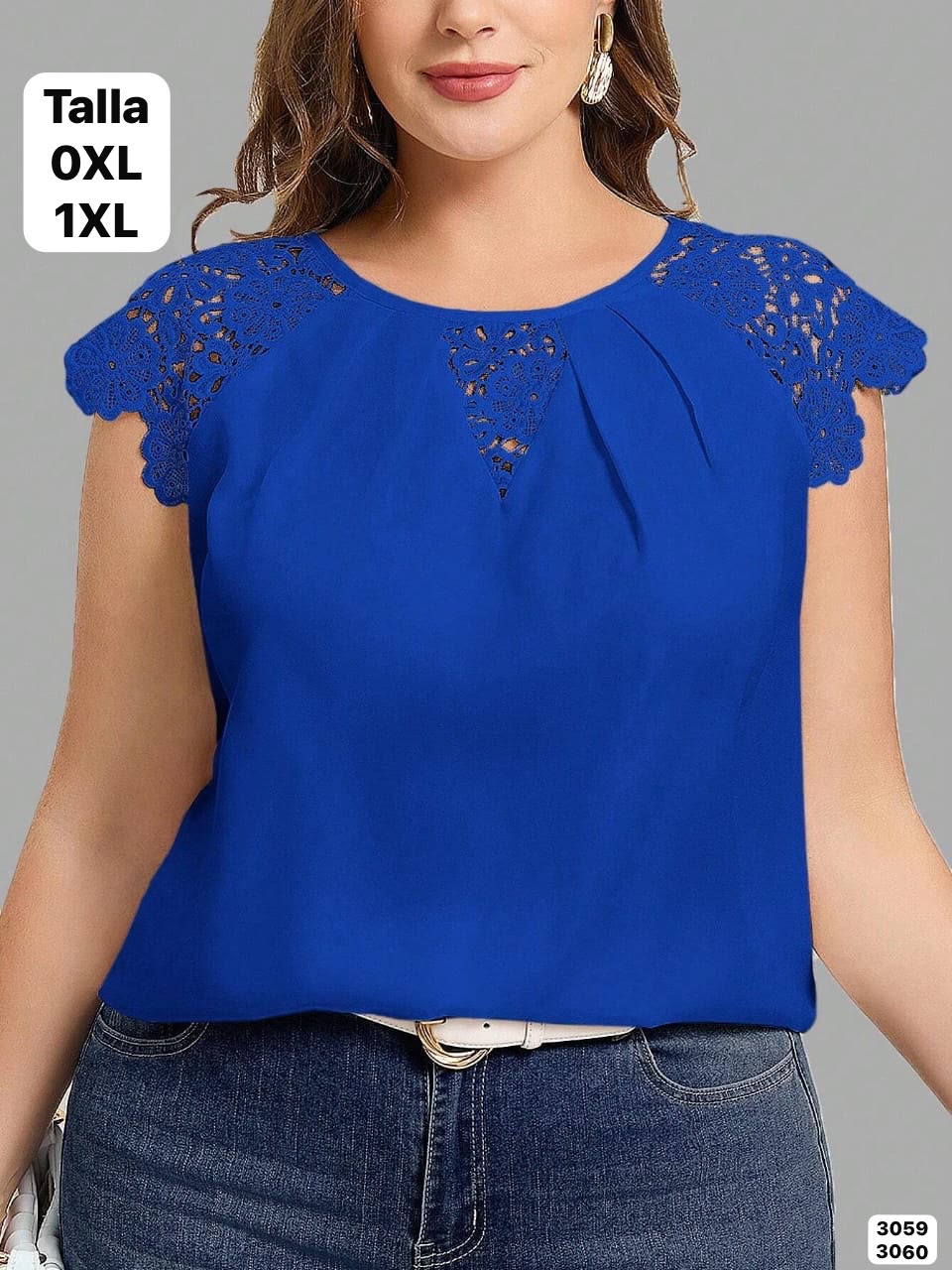 BLUSA AZUL TALLAS GRANDES CON MANGAS ESTILO CAMPANA DE DAMA