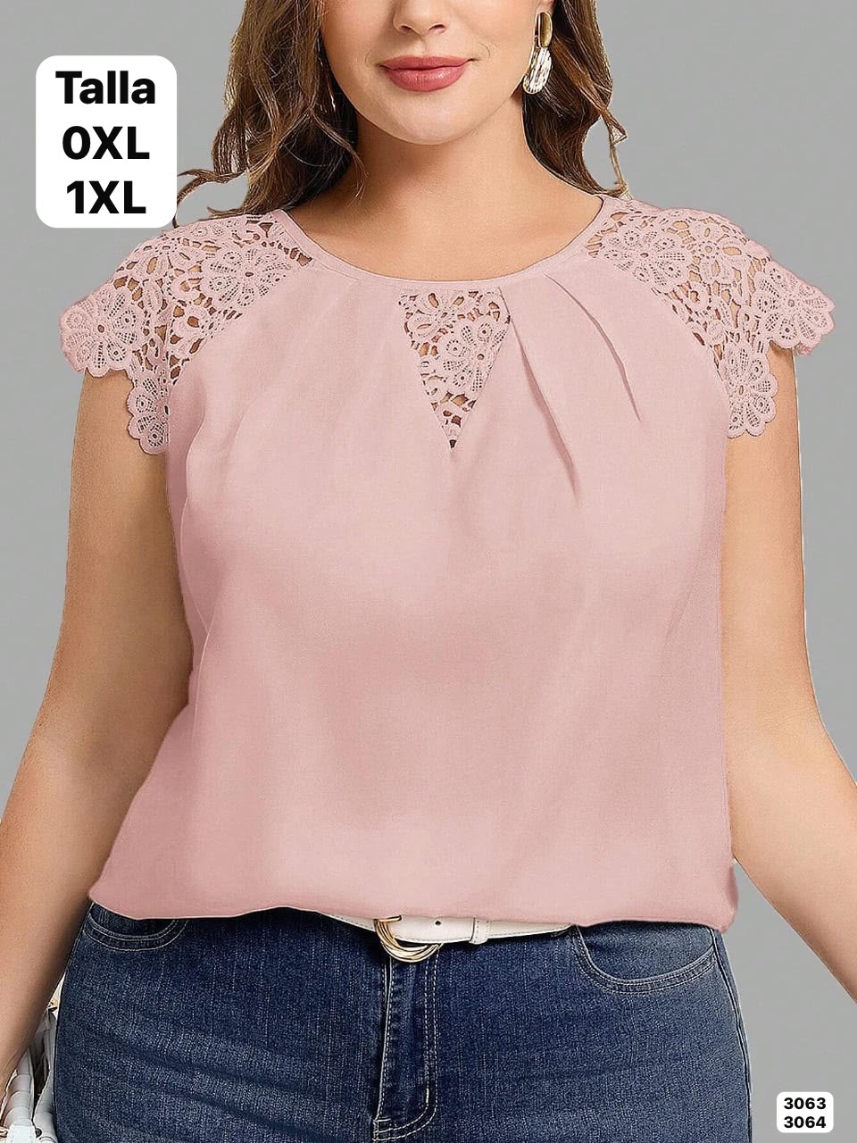 BLUSA ROSA PALIDO TALLAS GRANDES CON MANGAS ESTILO CAMPANA DE DAMA