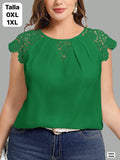 BLUSA VERDE TALLAS GRANDES CON MANGAS ESTILO CAMPANA DE DAMA