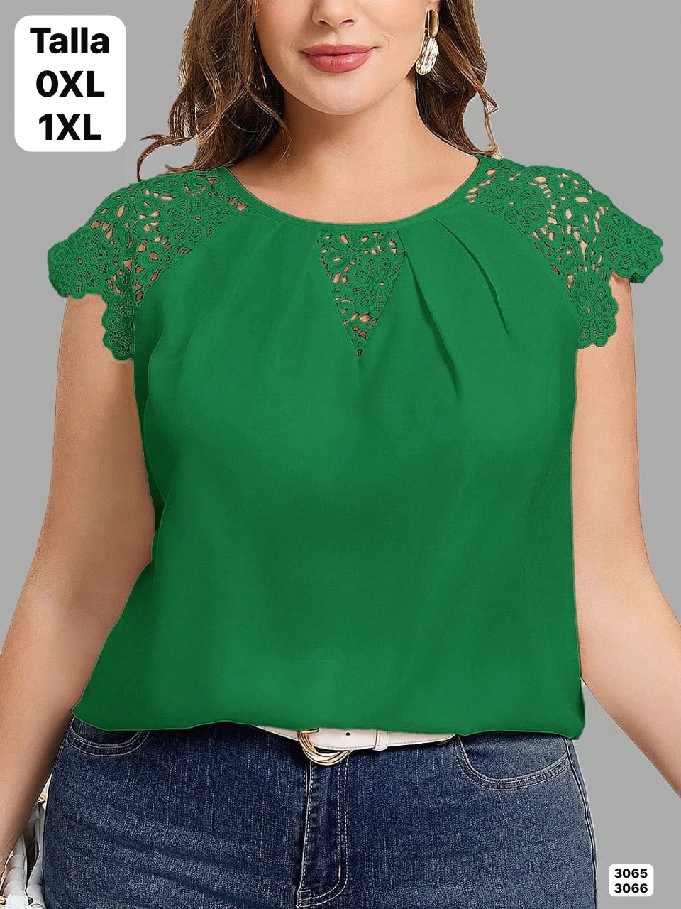 BLUSA VERDE TALLAS GRANDES CON MANGAS ESTILO CAMPANA DE DAMA
