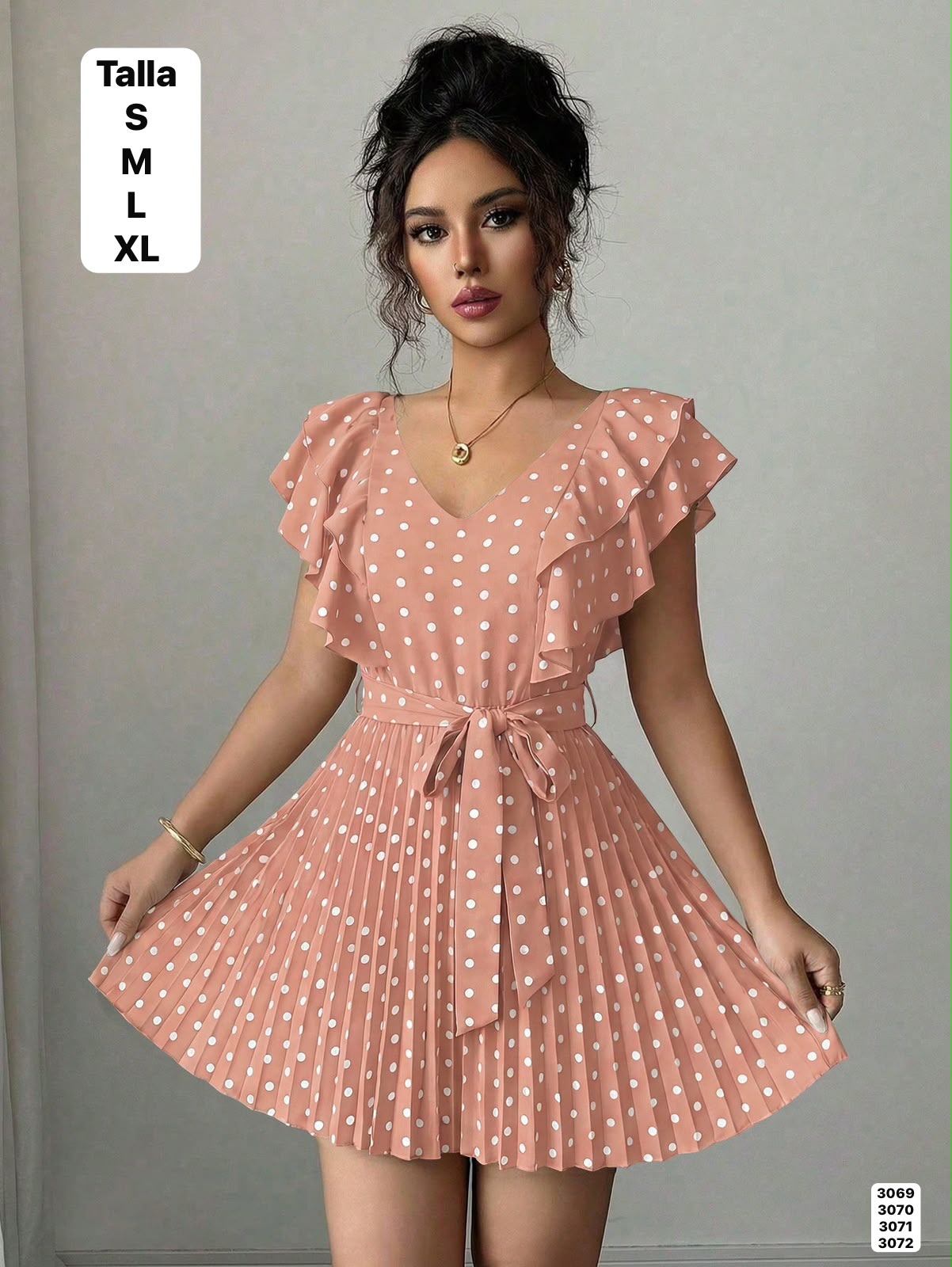 VESTIDO MAMON CUELLO V CON ESTAMPADO DE LUNARES DE DAMA