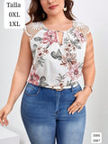 BLUSA BLANCA FLORAL TALLA GRANDE DE MUJER