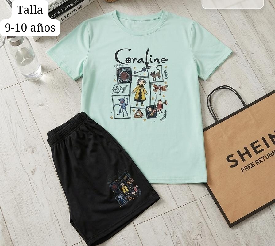 CONJUNTO DE SHORT Y CAMISA DE CORALINE DE NIÑA
