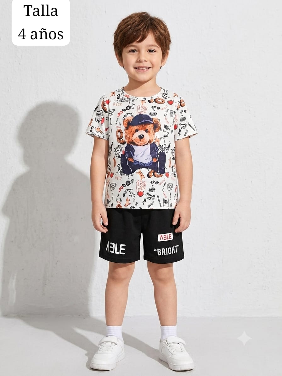 CONJUNTO DE SHORT Y CAMISA DE OSO DE NIÑO