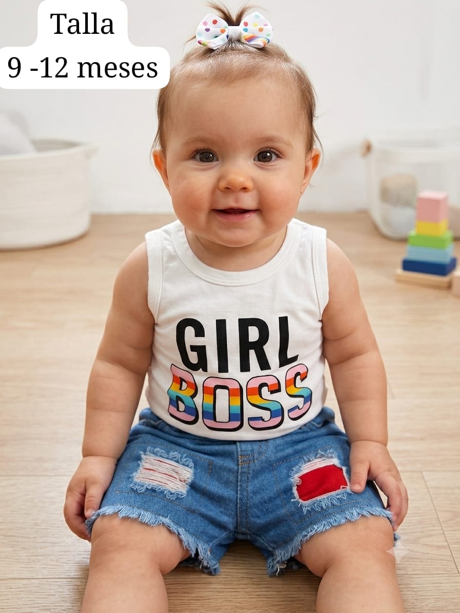 CONJUNTO DE SHORT CON PARCHES DE NIÑA