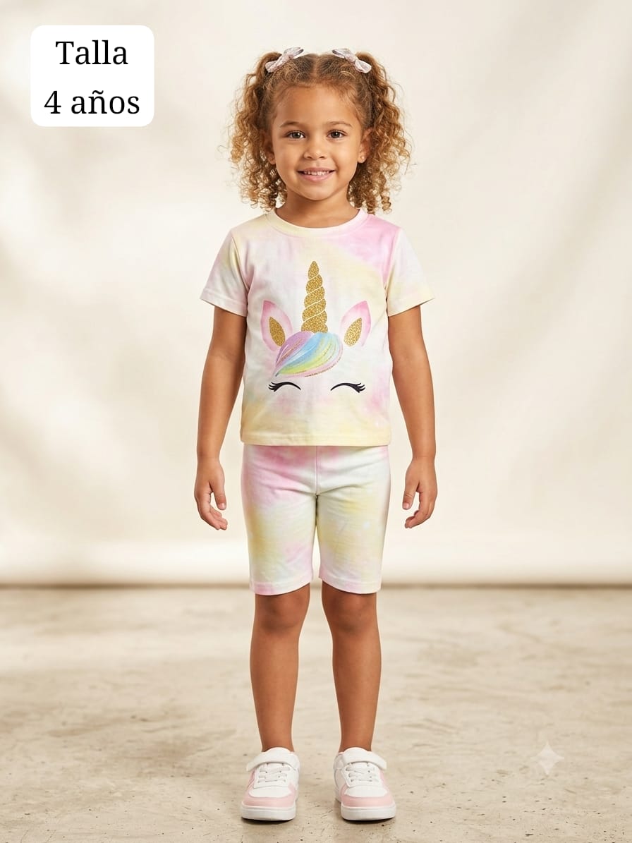 CONJUNTO DE SHORT ALICRADO DE UNICORNIO DE NIÑA