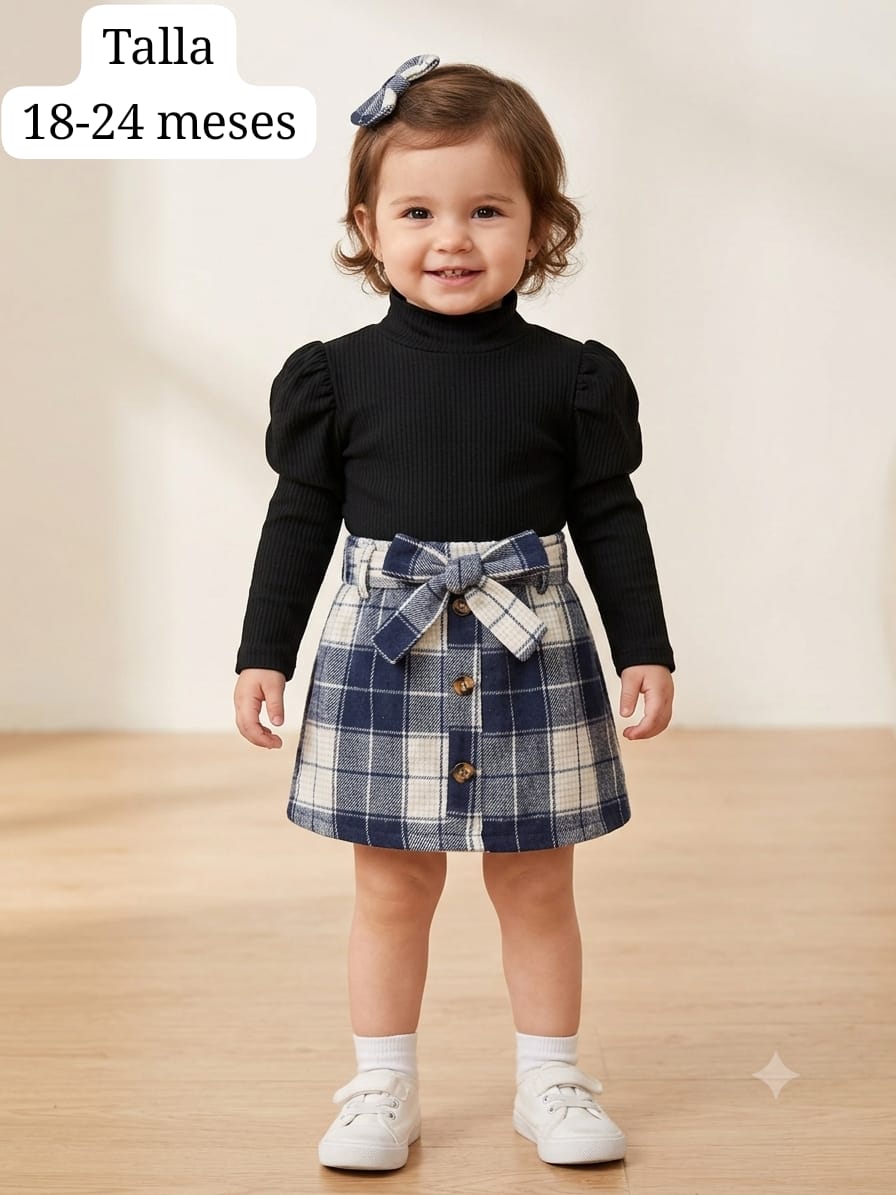 CONJUNTO DE CAMISA NEGRA MANGA LARGA Y FALDA