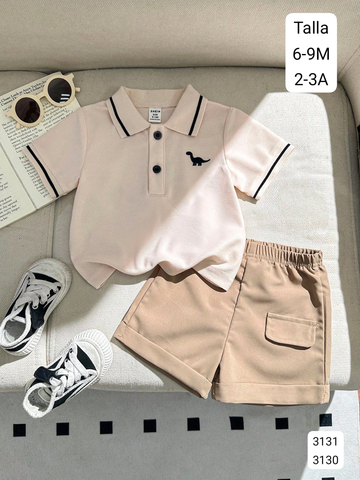 CONJUNTO DE SHORT KAKI Y CAMISA SPORT DE NIÑO