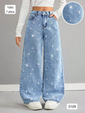 PANTALON CELESTE CON BRILLOS DE NIÑA
