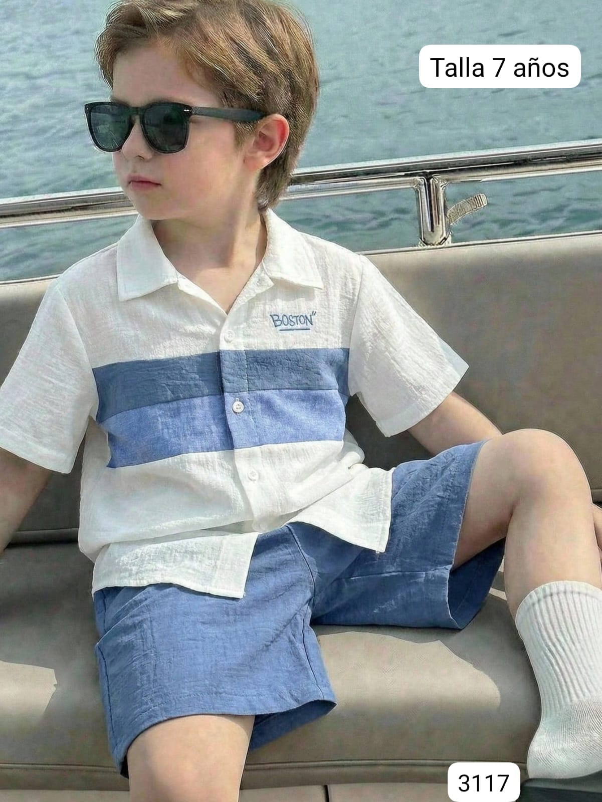 CONJUNTO CON CAMISA DE BOTONES MANGA CORTA DE NIÑO
