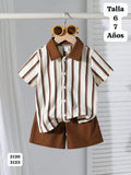 SET DE 2 PIEZAS, SHORT CAFE, CAMISA CUELLO CAFE Y DE BOTONES DE NIÑO