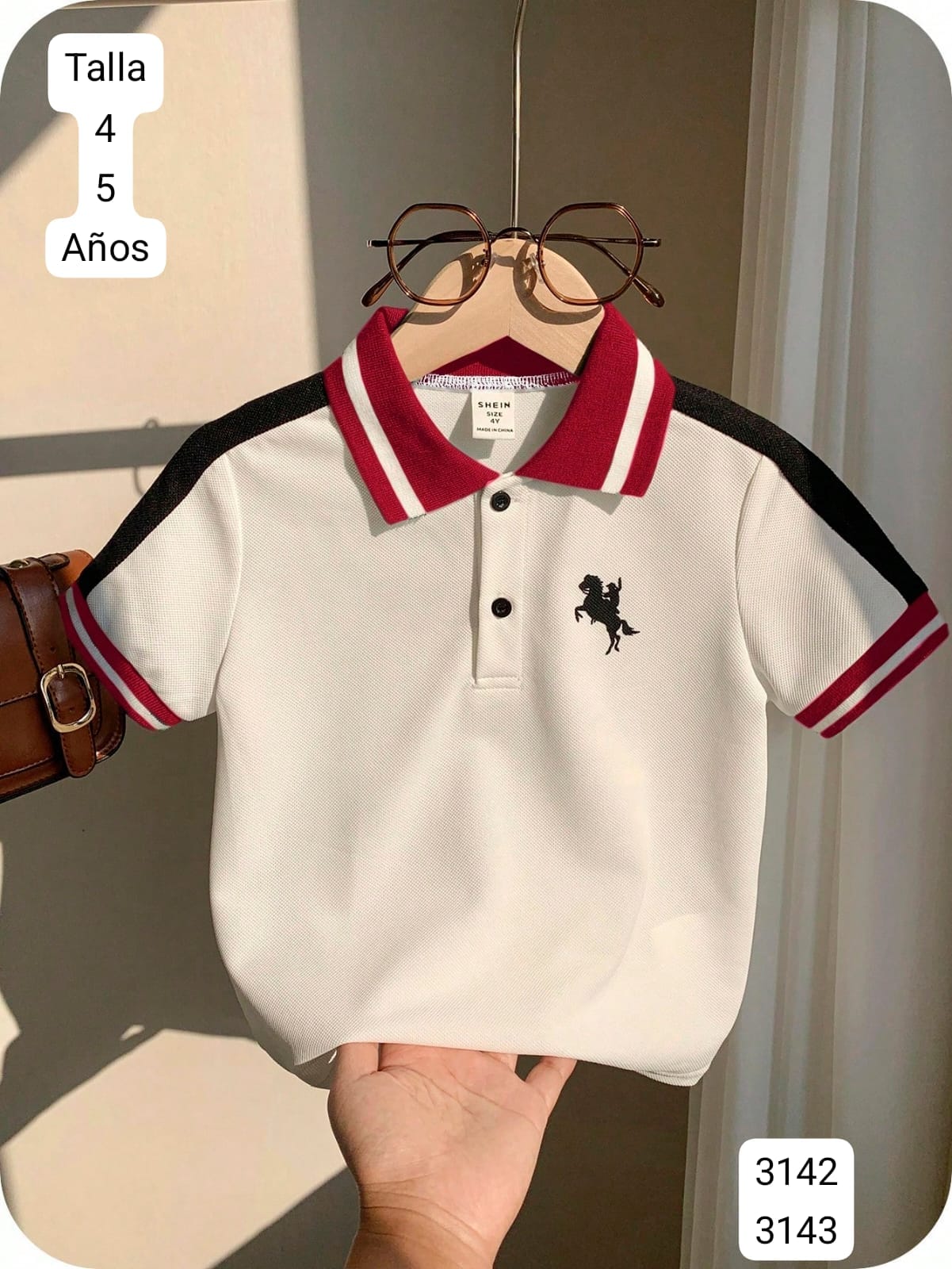 CAMISA SPORT BLANCO CON ROJO DE 2 BOTONES DE NIÑO