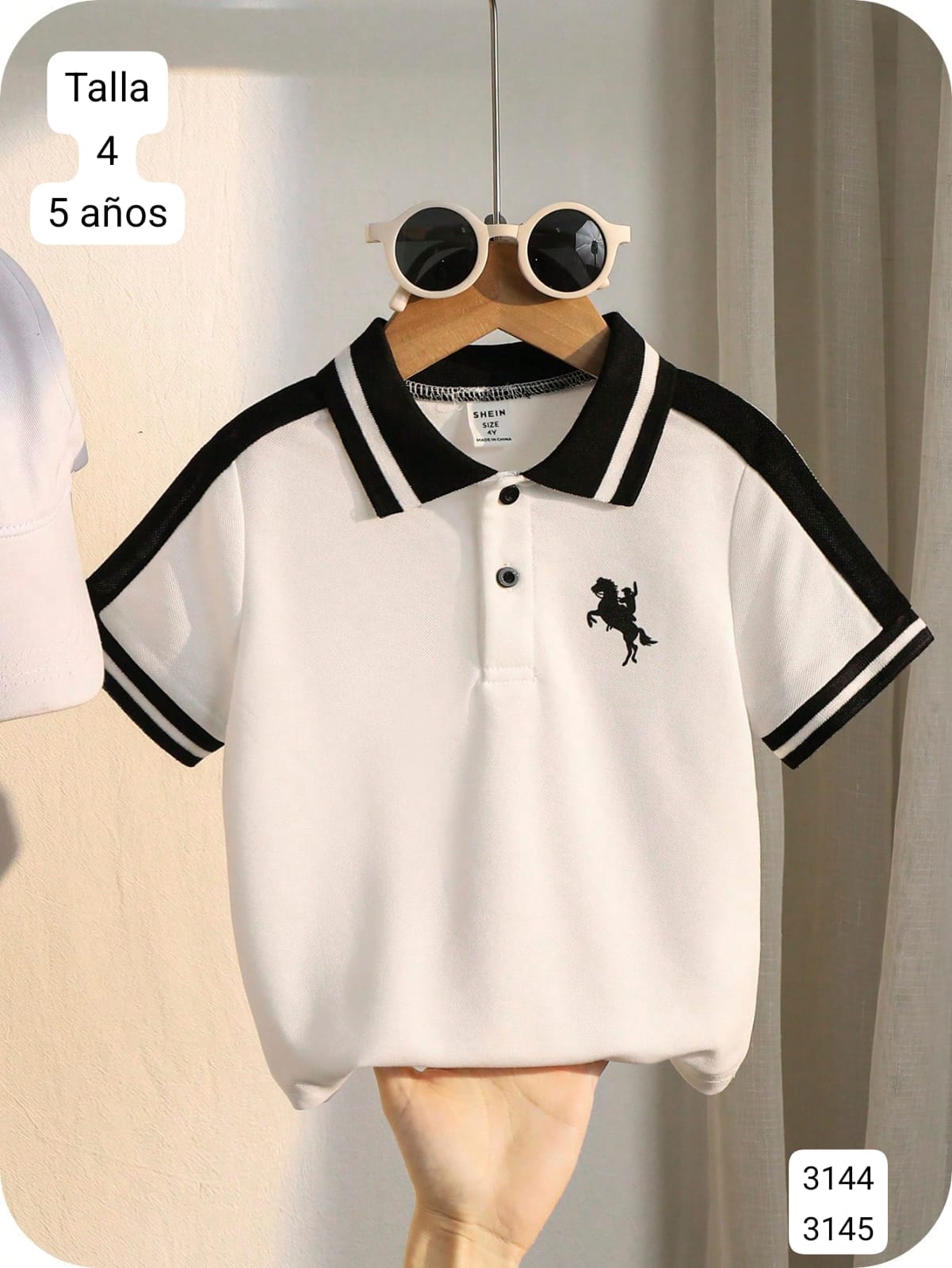 CAMISA SPORT BLANCO CON NEGRO DE 2 BOTONES DE NIÑO