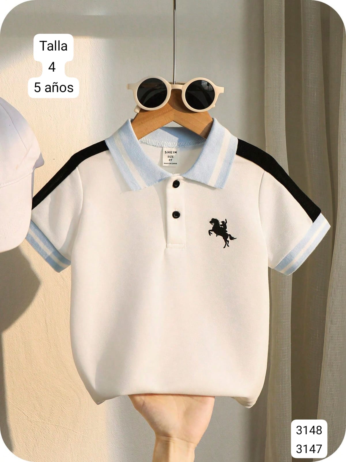 CAMISA SPORT BLANCO CON CELESTE DE 2 BOTONES DE NIÑO