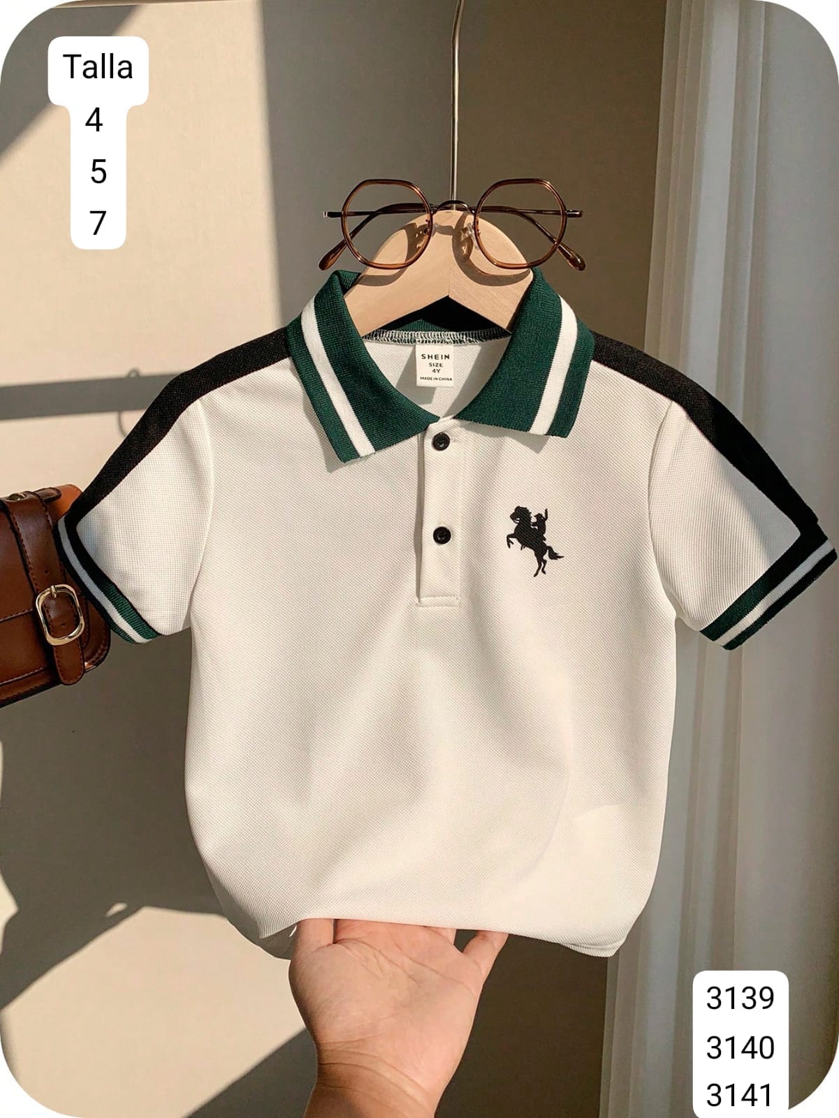 CAMISA SPORT BLANCO CON VERDE DE 2 BOTONES DE NIÑO
