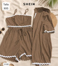 CONJUNTO DE SHORT, TOP Y CAMISA DE MUJER