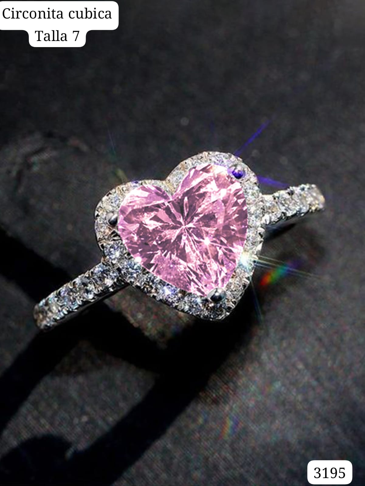 ANILLO PLATEADO CON CORAZON ROSA